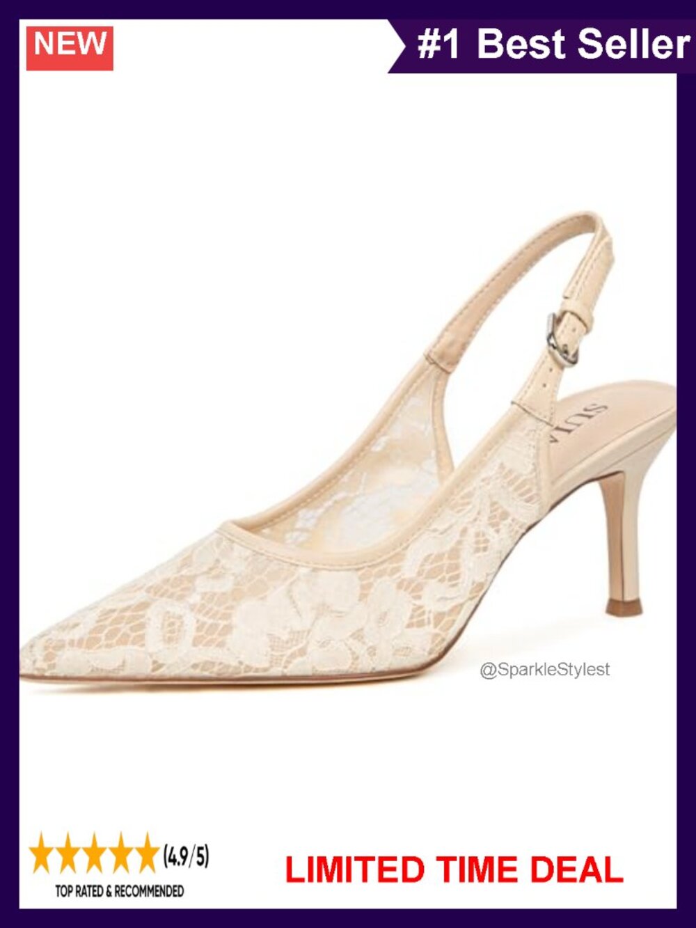 Lace Mesh Wedding Kitten Heel Slingback Pointed Toe Bridal Pumps